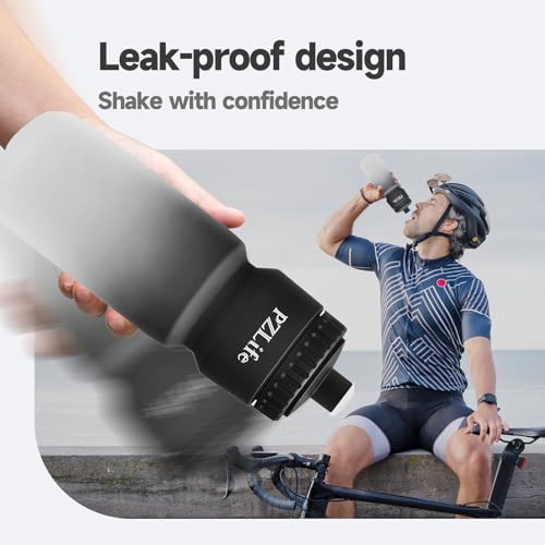 2 Pack Bicycle Water Bottle 24oz - BPA Free Leakproof Squeeze Bottle | with Capacity Scale w/Pull Top Lid,Reusable , for Bike, Gym,Running - color: y-Black+Black