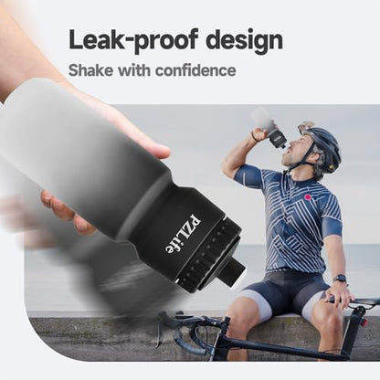 2 Pack Bicycle Water Bottle 24oz - BPA Free Leakproof Squeeze Bottle | with Capacity Scale w/Pull Top Lid,Reusable , for Bike, Gym,Running - color: y-Black+Black