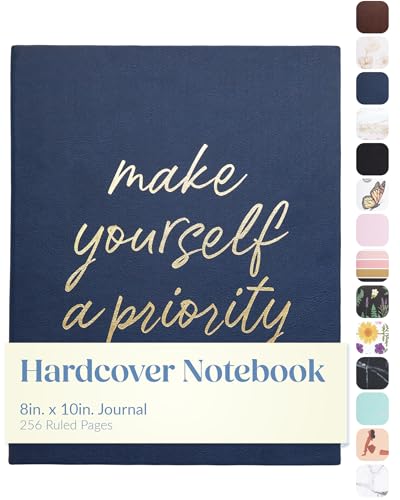 WORLD TRAVELER Large Lined Journal Notebook 256 Ruled White & Ivory Pages | Lay-Flat Binding, Gilded Page Edges Resist Wear, Reinforced Square Corners, Bleed-Resistant Smooth Paper - color: Make Yourself a Priority