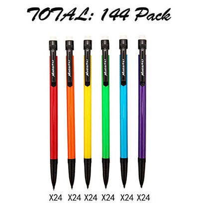 Madisi Mechanical Pencils Bulk, 0.7mm Medium Point, HB #2 Lead, 144-Count | Bulk Pack Mechanical Pencils with Eraser for School Classroom, Assorted Barrels