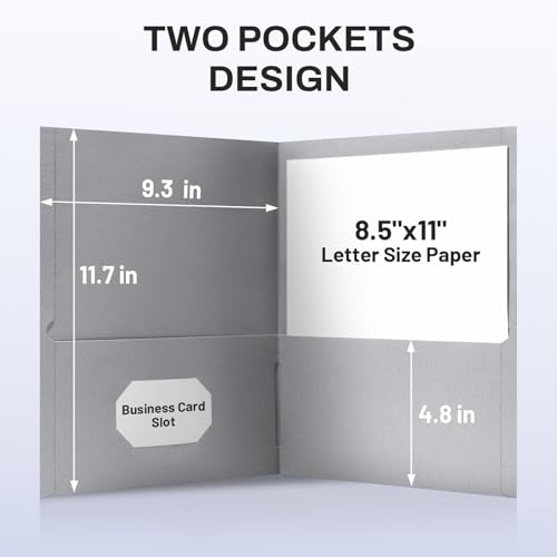 SUNEE Folders with Pockets (25 Pack, Gray), 2 Pocket Folders Fit Letter Size Paper, Paper File Folder for School Office Home Bussiness - color: Grey, style: 25-Pack