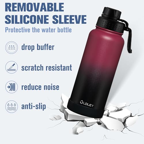 OLDLEY 32 oz Insulated Water Bottle With Straw, Stainless Steel Sports Water Cup Flask with 3 Lids(Straw, Spout and Handle Lid) Double Walled Travel Thermal Canteen Mug,Dark Rainbow - color: Dark Rainbow, size: 32 Ounces