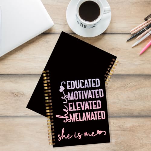 Black Girl Magic Gifts Spiral Notebook for Women 5.5x8.3 Inch | African American Gifts for Black Women,Educated Motivated Elevated Melanated Motivational Black Glitter Notebook Journal - color: Black glitter white