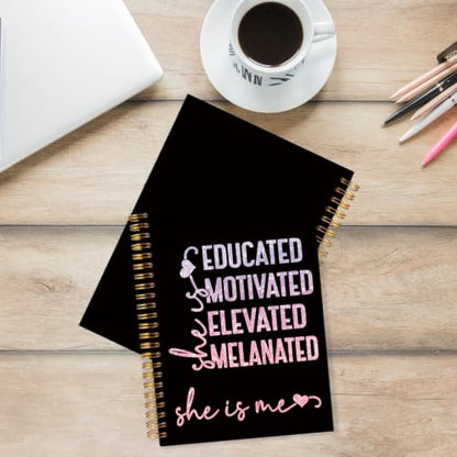 Black Girl Magic Gifts Spiral Notebook for Women 5.5x8.3 Inch | African American Gifts for Black Women,Educated Motivated Elevated Melanated Motivational Black Glitter Notebook Journal - color: Black glitter white