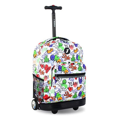 J World Sunrise Kids Rolling Backpack with Wheels for Girls Boys, Roller Bookbag for School, 18 x 13 x 9 Inches, Street Art - color: Street Art
