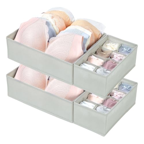 Vtopmart 4 Pack Large Bra Drawer Organizer, 14 Inch Foldable Fabric Underwear Storage Tray for Dresser Drawers, Keeps Shape for M-L/34D-38C Bras, Closet Organizer - size: 14"x11"