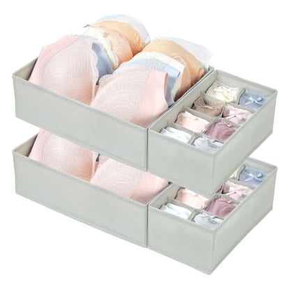 Vtopmart 4 Pack Large Bra Drawer Organizer, 14 Inch Foldable Fabric Underwear Storage Tray for Dresser Drawers, Keeps Shape for M-L/34D-38C Bras, Closet Organizer - size: 14"x11"