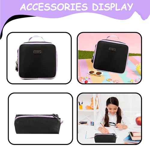 Backpack with Wheels for Girls Rolling Backpack for Kids 8-12 Roller Backpacks for Girls 10-12 School with Lunch Bag Pencil Case - color: Solid New Black Purple