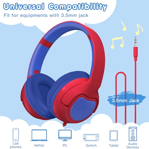 ZIHNIC Wired Kids Headphones, Safe 85dB Volume Limit for Boys & Girls, Comfortable Earpads, Foldable Design for School, Tablets, and Travel-RED - color: RED