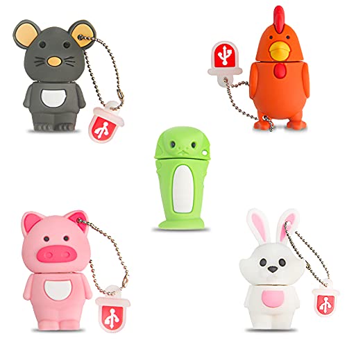 5 x 8GB Cute Animals USB Flash Drive, Cartoon Pig Shape Thumb Drive Rabbit Flash Drive Rat Memory Stick Chicken Jump Drive Snake Pendrive Gift for Kids, Teacher, Friends - color: 5xNew Animals, size: 8GB