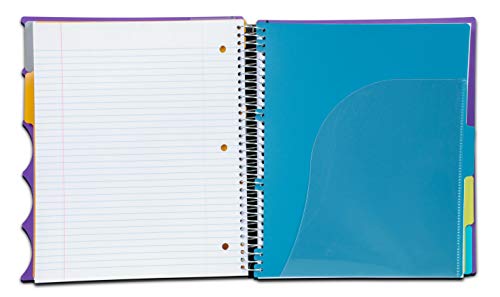 Mintra Office Durable PREMIUM Spiral Notebook, ((Purple, 5 Subject, 8.5in x 11in)), Fabric Covered Coils, No Snags, Removable Adjustable Pocket Dividers, Ruler, Organization, Customizable - color: Purple, size: 5 Subject (8.5in x 11in)