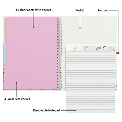 Rimilak Spiral Clipboard Folio with Refillable Lined Notepad, 14.5 x 9.8 In, Hardcover Cover with 5 Interior Pockets, Elastic Band and Pen Loop Series. Cute Stylish Clipfolio, Butterfly Flower - color: Butterfly Flower