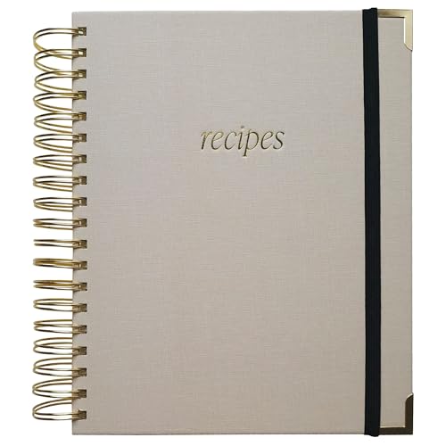 Sweet Water Decor Recipes Journal, Cute 8 Tabbed Cooking Notebook for Women, 40 Prompt Recipe Pages Per Section, Neutral Laminate Spiral Bound Diary with Gold Metal Corner Details - style: Recipe