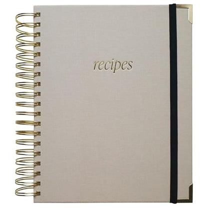 Sweet Water Decor Recipes Journal, Cute 8 Tabbed Cooking Notebook for Women, 40 Prompt Recipe Pages Per Section, Neutral Laminate Spiral Bound Diary with Gold Metal Corner Details - style: Recipe