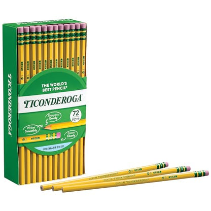 Ticonderoga Wood-Cased Pencils, Unsharpened, 2 HB Soft, Yellow, 72 Count - size: 72 Count (Pack of 1), style: Pack