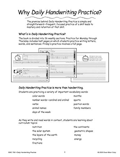 Evan-Moor Daily Handwriting Practice Traditional Manuscript, Kindergarten-Grade 6, Homeschooling and Classroom Resource Workbook, Penmanship, Writing, Letter Placement, Spacing, Alphabet Synonyms