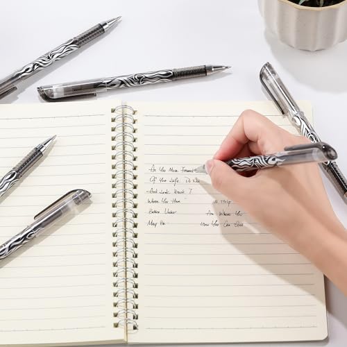 8 Pack Black Ink Erasable Gel Pens, 0.5mm Fine Point, Flame Patterned Barrel, Comfortable Grip, with Eraser, Ideal for Journaling, School Work, Office Tasks, Note Taking, DIY Projects - color: 8 Black