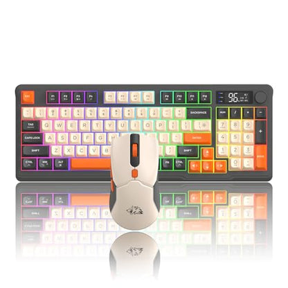 ZIYOU LANG T96 Wireless Gaming Keyboard and Mouse Combo,Dual Bluetooth//2.4G RGB Backlit Mechanical Feeling Keyboard with Smart Display & Knob,4000 DPI Gaming Mouse for PC Laptop Mac Wins-Shimmer - color: Shimmer