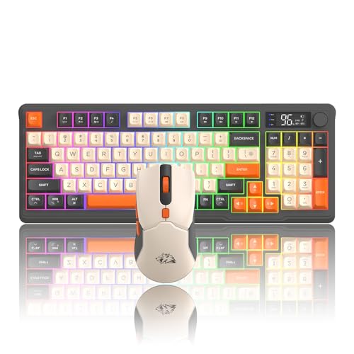 ZIYOU LANG T96 Wireless Gaming Keyboard and Mouse Combo,Dual Bluetooth//2.4G RGB Backlit Mechanical Feeling Keyboard with Smart Display & Knob,4000 DPI Gaming Mouse for PC Laptop Mac Wins-Shimmer - color: Shimmer