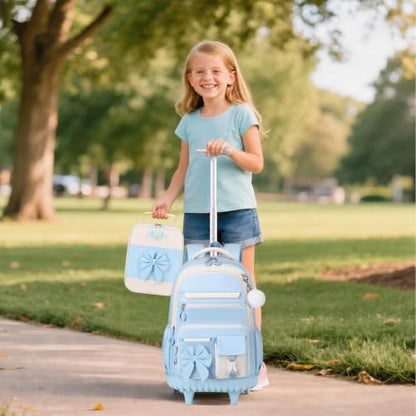DIGOBAY Rolling Backpack for Girls, Cute Roller School Bag with Wheels, Kids Wheeled Backpacks Set with Lunch Bag Pencil Case for Teen Girls Kindergarten Elementary Middle School - color: Blue
