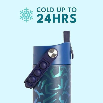 Elemental Insulated Kids Water Bottle, Stainless Steel Water Bottle with Straw Lid & Pop-It Handle, Leak-Proof Water Bottles for School, Boys or Girls, Travelling and Sports, 18oz - Dark Patterns - color: Dark Patterns