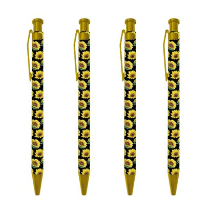 Ballpoint Pen 4Pcs Click Black Ink Metal Retractable 1.0 mm Medium Ballpoint Pens Quick Dry for Office School (Sunflowes) - color: Sunflowes