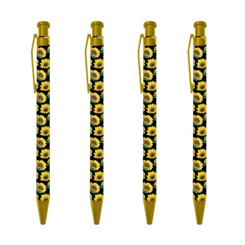 Ballpoint Pen 4Pcs Click Black Ink Metal Retractable 1.0 mm Medium Ballpoint Pens Quick Dry for Office School (Sunflowes) - color: Sunflowes