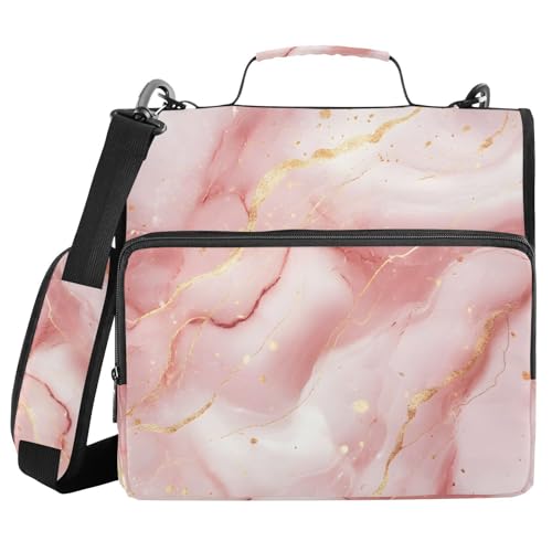 Pink Marble Zipper Binder 3 Ring Binder with Shoulder Strap 500 Sheet Capacity Storage Organizer Trapper Keeper File Folder - color: Multicolored-2