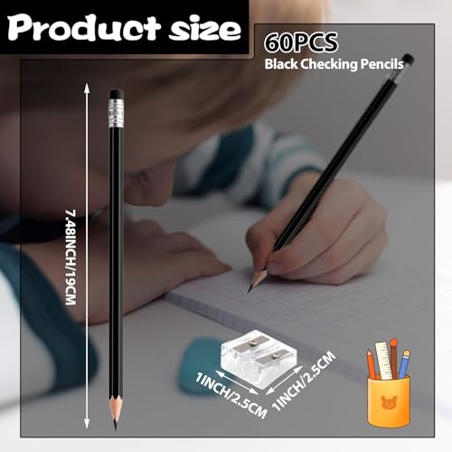 60 PCS Black Pencils Bulk with Eraser, Pre-Sharpened HB Pencils for Writing & Drawing, School Supplies for Kids Homework, Tests, Art Crafts & Teacher Grading (Black) - color: black