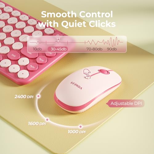 seenda Bluetooth Wireless Keyboard and Mouse Combo, COE203 Quiet Round Keycaps, 3-Device Multi-Connection, Bluetooth & 2.4G USB Receiver, Wide Compatibility with iPad/Tablet/Laptop/Mac/Windows, Pink - color: Pink