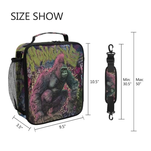 ALAZA Funny King Kong Lunch Box Insulated Lunch Bag Kids Cooler Tote Bag Freezable Shoulder Strap Lunchbox for Girls School Picnic - color: Multi891