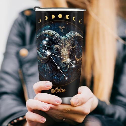 Horoscope Aries Insulated Tumblers Mug Cup Gifts for Birthday Boys Girls Men Women Son Daughter Travel Essentials Accessories Must Have Cold Iced - color: Aries-651