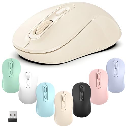Wireless Mouse, 2026 New Model, Silent Click Ergonomic Design, Portable, 4 Buttons, Adjustable DPI (800/1200/1600), for Laptop/PC/Office (Beige) - color: beige