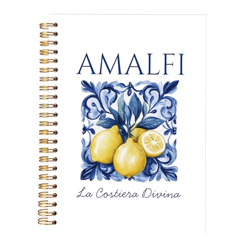 KAOWT Amalfi Coast Italian Lemon Notebook Journal, Mediterranean Tile Notebooks for Note Taking, Coastal Beach Ocean Journal, Botanical Lemon Hardcover Spiral Notebook 5.5x8.3in - color: Summer notbook-Lemon flower