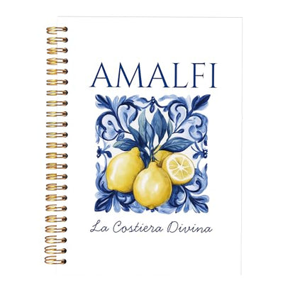 KAOWT Amalfi Coast Italian Lemon Notebook Journal, Mediterranean Tile Notebooks for Note Taking, Coastal Beach Ocean Journal, Botanical Lemon Hardcover Spiral Notebook 5.5x8.3in - color: Summer notbook-Lemon flower