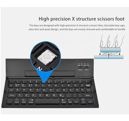 Mini Travel Wireless Keyboard Compatible with Samsung Galaxy A54/A42/A35/A23/A16/A15 5G UW Built-in Phone Holder/Stand-Ultra Slim Folding Rechargeable Full Size Keyboard!