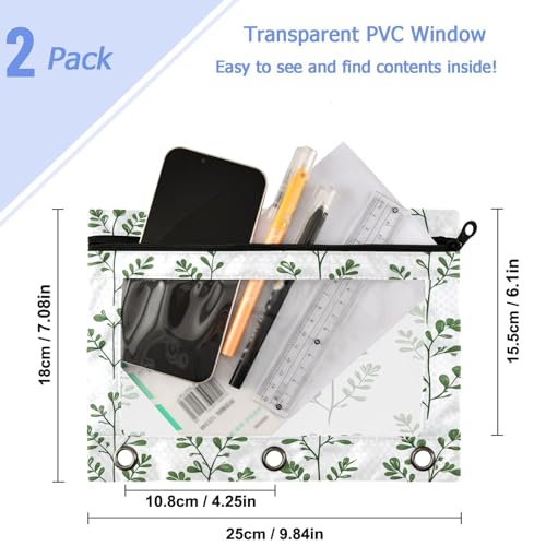 Studying 2 Pack Green Leaves Herbs Plants Spring 3 Ring Binder Pencil Pouch Bags,Clear Window Zipper Storage Case for Boys Girls School Office Supplies Cosmetics Organizers - color: Multi-herbs Leaves
