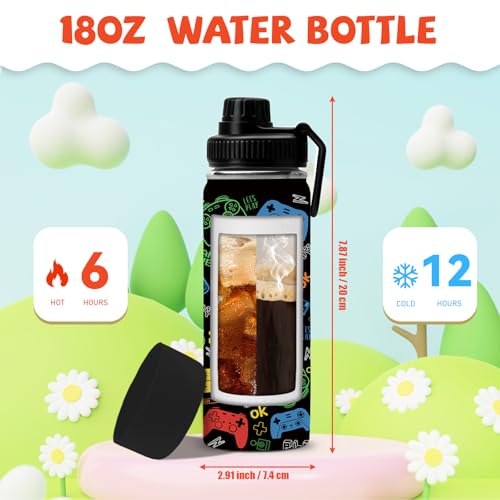 Gamer Gifts for Boys Kids - 18oz Gaming Water Bottle Stainless Steel, Insulated Straw Lid Leak Proof, BPA Free Metal Thermos for Teen Boys Girls, Video Game Party Favors Travel School（Game2） - color: Game2