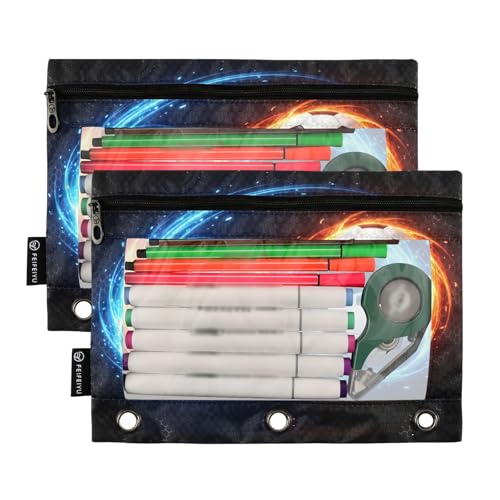 Soccer Ball Black Pencil Pouch for 3 Ring Binder 2 Pcs Pockets Pencil Pouches Bag with Clear Pencil Case Cosmetic Bag for Storing College Office Supplies - color: Soccer Ball Black