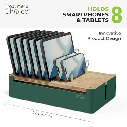 Prosumer's Choice Natural Bamboo Charging Station Rack for Smartphones and Tablets (Metal & Bamboo, Green)