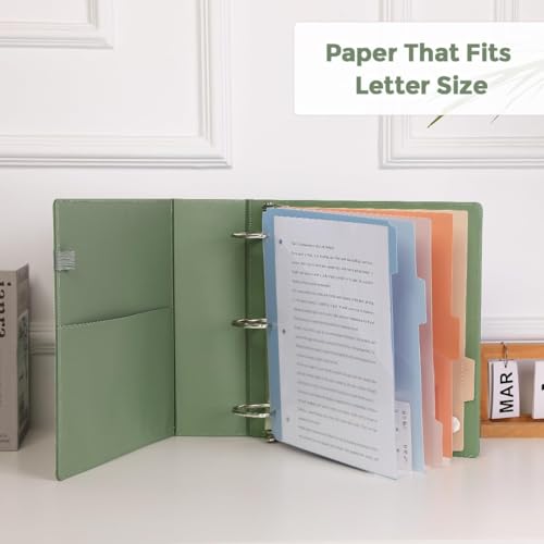 SKYDUE 3 Ring Binder 3 Inch D Ringr with Clipboard, PU Heavy Duty Clipboard Binder with Notepad & 5 Dividers with 5 Pockets, Labels, Clipboard Folder Great for School Office - color: Olivegreen, size: Letter Size - 3 Inch