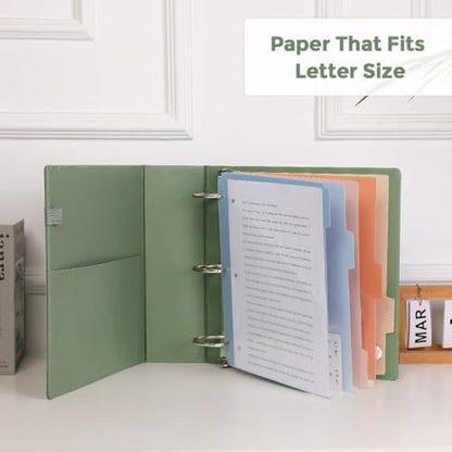 SKYDUE 3 Ring Binder 3 Inch D Ringr with Clipboard, PU Heavy Duty Clipboard Binder with Notepad & 5 Dividers with 5 Pockets, Labels, Clipboard Folder Great for School Office - color: Olivegreen, size: Letter Size - 3 Inch