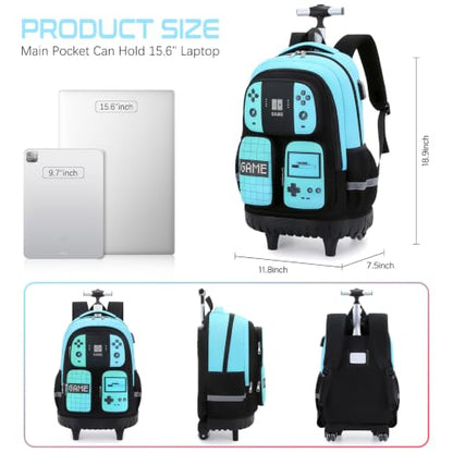 Jafeton Rolling Backpack for Boys, 3 PCS Gamer Boy Backpack Set with Lunch Box & Pencil Pouch, Roller Wheels School bag for Boys Kids Teens, Elementary Middle School, Kids Bookbag Casual Daypack - color: Green