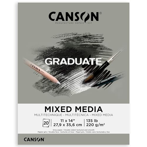 Canson Graduate Grey Toned Mixed Media Pad, Foldover, 11x14 inch, 20 Sheets | Artist Paper for Adults and Students - Watercolors, Mixed Media, Markers and Art Journaling - color: Grey Paper, size: 11x14 inch
