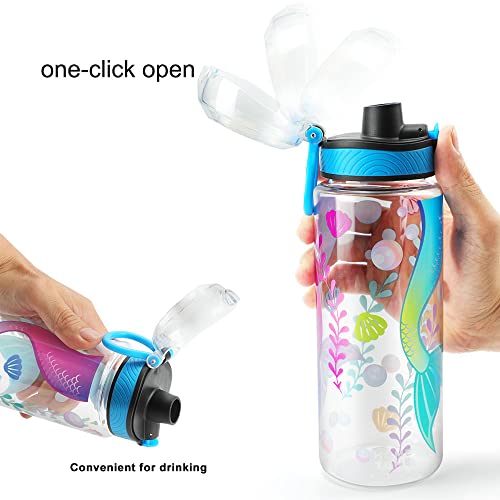 Cute Water Bottle for School Kids Girls, BPA FREE Tritan & Leak Proof & Easy Clean & Carry Handle, 23oz/ 680ml - Mermaid - color: Mermaid