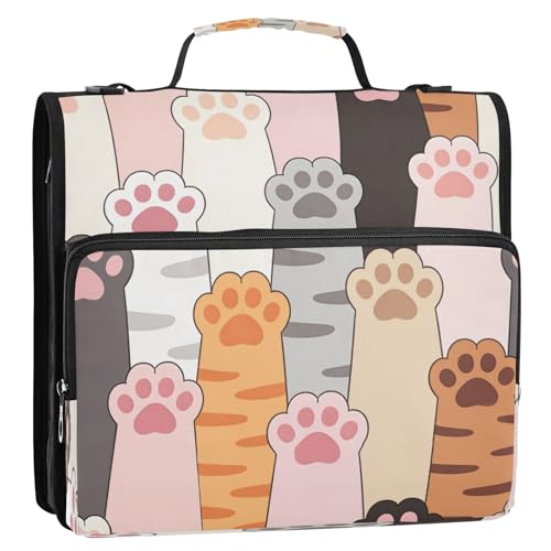 3 Ring Zipper Binder With Shoulder Strap Documents Storage Organizer Animal Dog - color: Cute Paw Prints