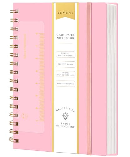 Yoment Graph Paper Notebook A5 Graphing Spiral Notebook 160 Pages Grid Paper Notebook Spiral Bound Pink Hardcover Spiral Journal 5x7 Grid Notebooks for Note Taking, Pink - color: Pink, style: A - Graph - A5