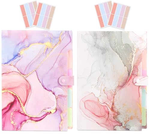 Expanding File Folder,Folders for Important Documents Organizer,Accordion File Organizer,Aesthetic Folders for School Students,5 Pockets File Folder for Home Bills,Pack of 2(Pink+White) - color: Pink+white Marble