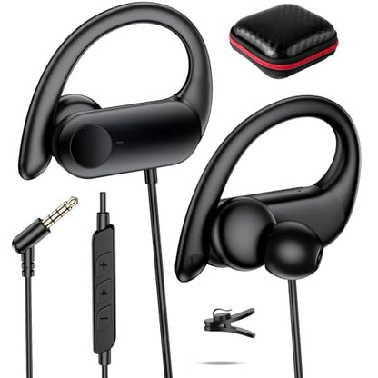 Wired Headphone 3.5mm Over Ear Buds for Chormebook Laptop PC,HD Mic HiFi Stereo in-Ear Noise Isolation Wired Earbuds,3.5mm Jack Earphone with Ear Hook for Samsung A15 Corded Headset for Moto G Stylus