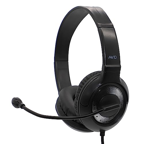 Avid AE‑55 USB Wired Headset with Noise‑Canceling Mic, Black/Silver, On‑Ear Design, 270° Rotating Boom, Chew‑Resistant Cord, Adjustable Fit for Classroom & Remote Learning (20‑Pack) - size: 20 Pack (USB)
